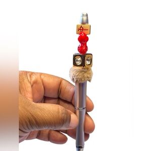 Decorative Red and Silver Handmade Pen with mahjong tiles